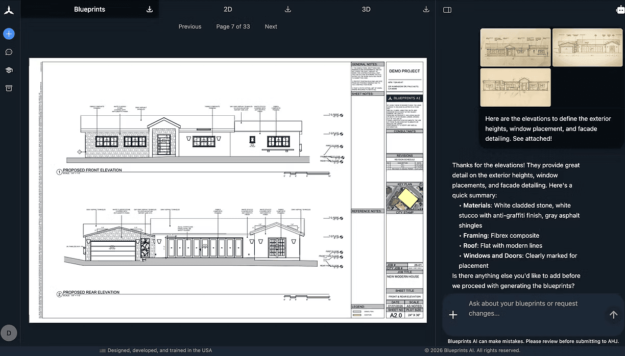 Blueprints AI drawing review screen